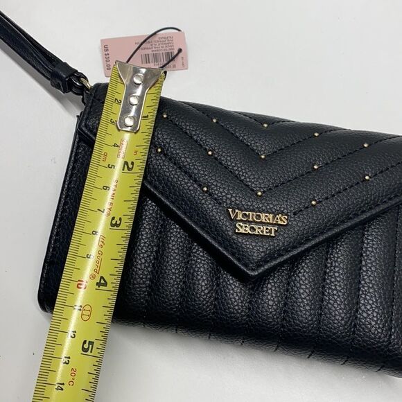 NEW Victoria's Secret V-Quilt Metallic Wallet w/ Wrist Strap black bag - Picture 7 of 7